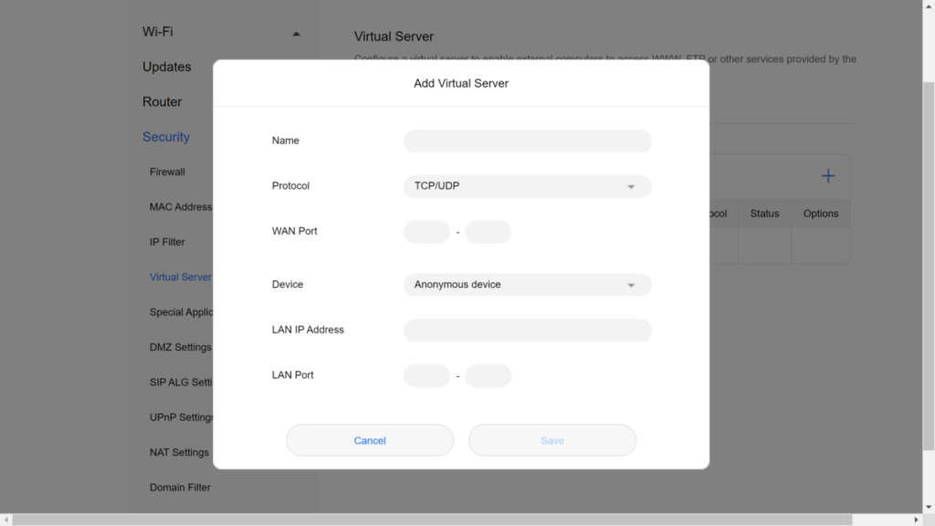 設有Virtual Server即Port Forwarding功能。