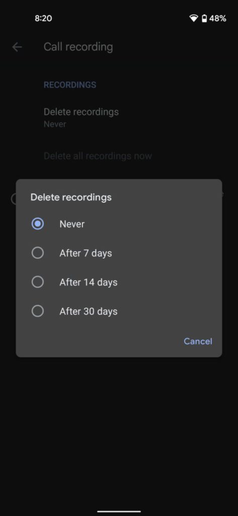 You can set the time to automatically delete the recording.